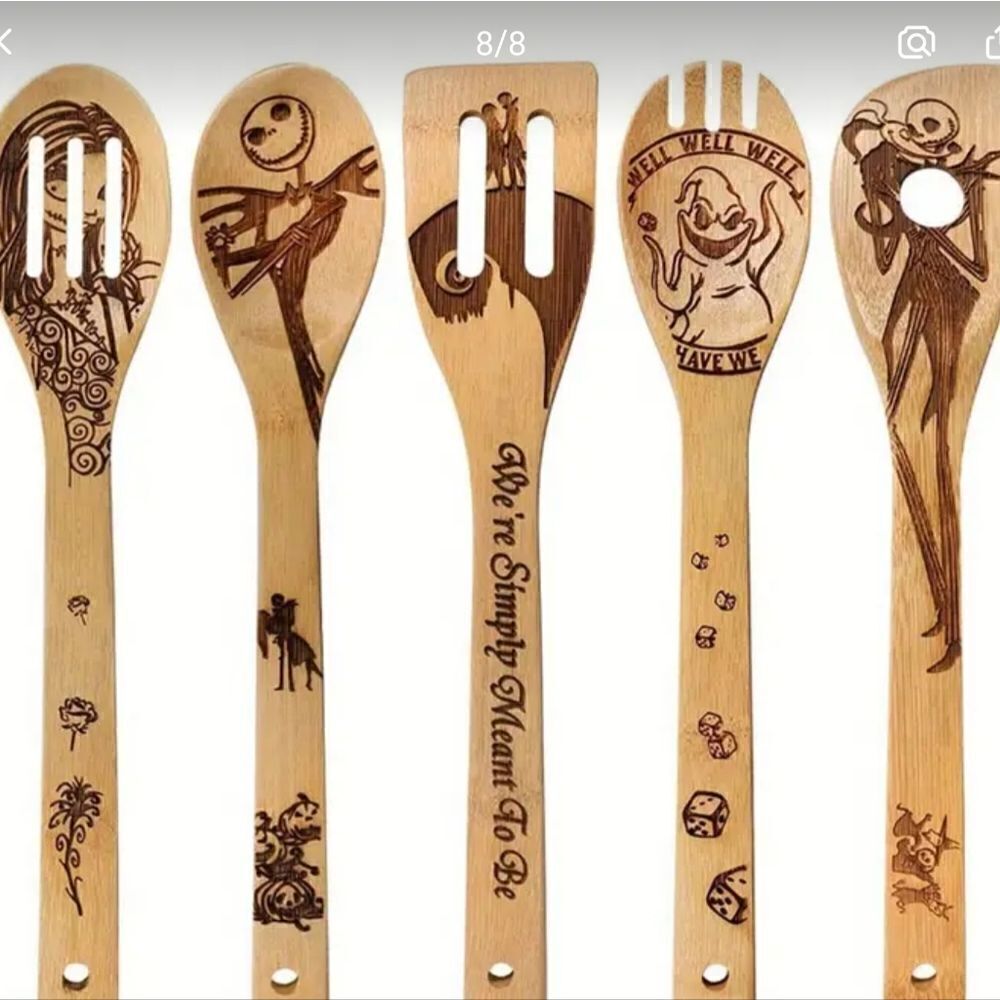 5pcs Bamboo Spoons Halloween Utensils Nightmare Before Christmas Lightweight